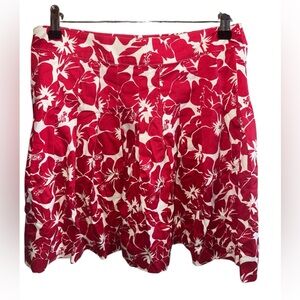 Talbots Red and White Floral A-Line Pleated Skirt with Hawaiian Tropical Floral